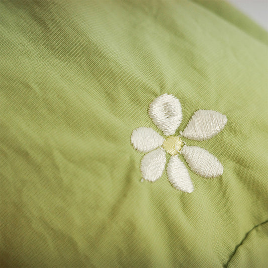 小白花草綠束口袋