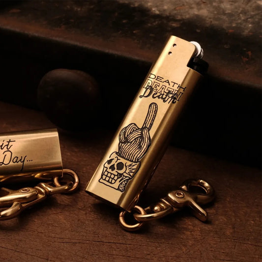 黃銅製 打火機套(骷髏仙人掌)