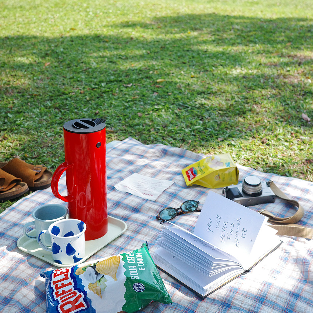 ideal life for no reason 輕薄藍紅格紋野餐墊組