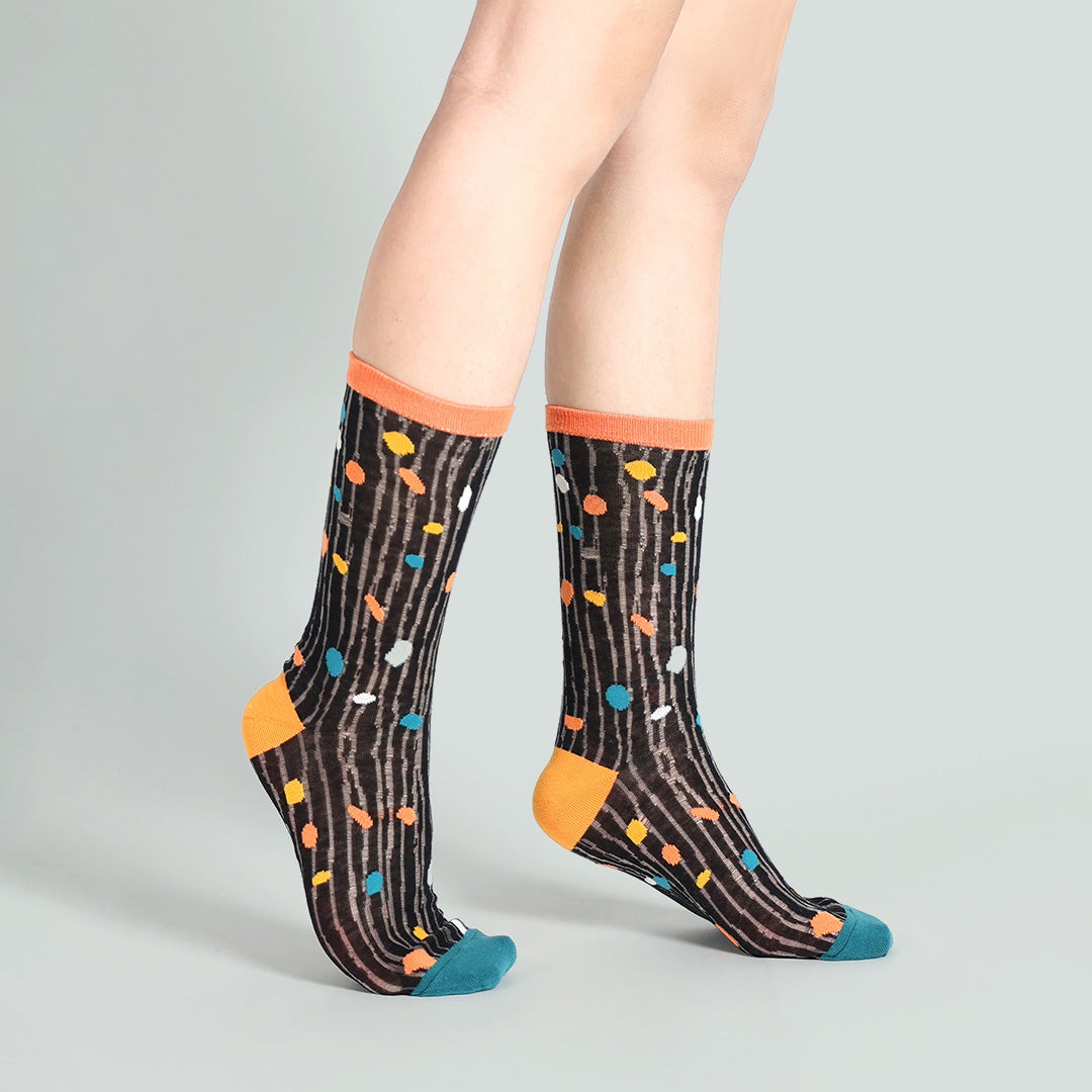 小夜曲波卡點點 透紗中筒女襪