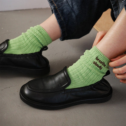 Step Softly 刺繡拼色粗針織女襪（三雙一組）