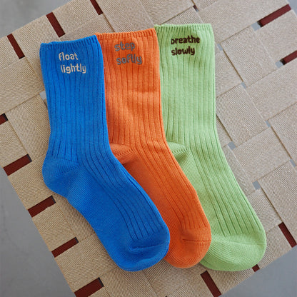 Step Softly 刺繡拼色粗針織女襪（三雙一組）