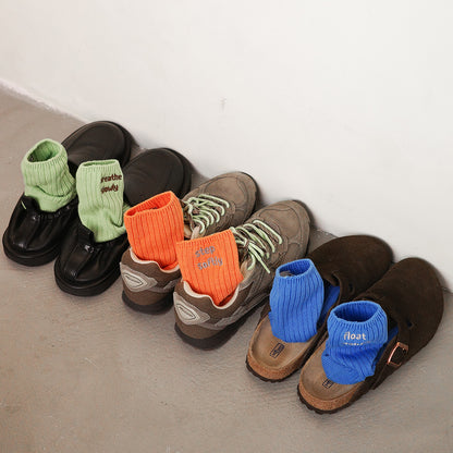 Step Softly 刺繡拼色粗針織女襪（三雙一組）