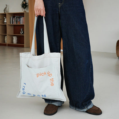 fragments 灰白刺繡購物袋