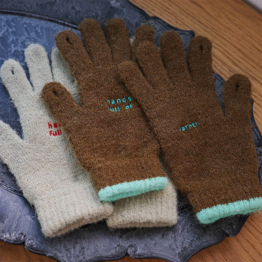 hands full of warmth 刺繡針織 女用手套