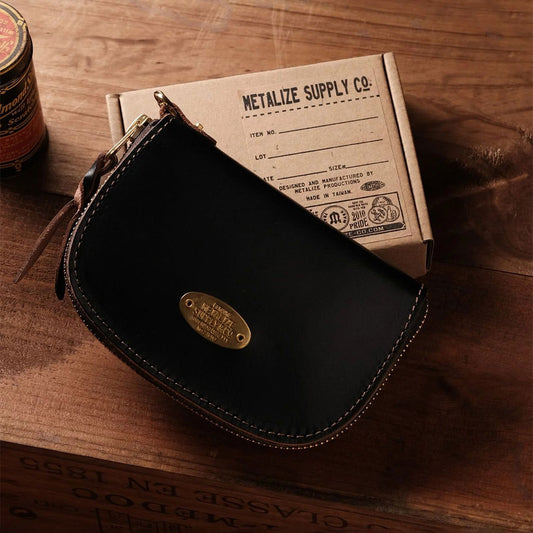 經典銅牌 茶芯皮革拉鍊 中夾