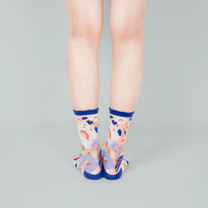 波斯藍小花透紗中筒女襪