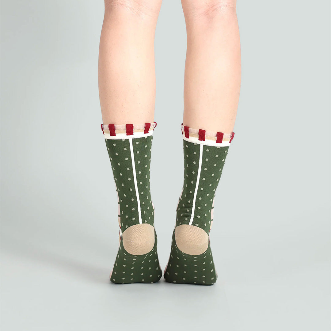 莓果舖點點格子透紗中筒女襪