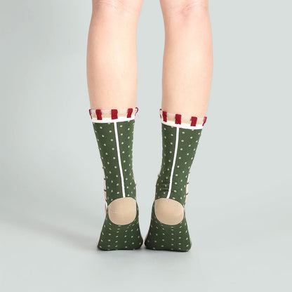莓果舖點點格子透紗中筒女襪