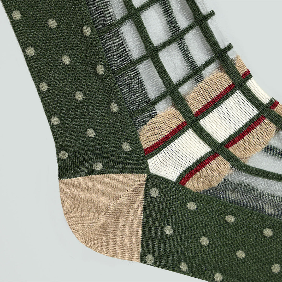 莓果舖點點格子透紗中筒女襪