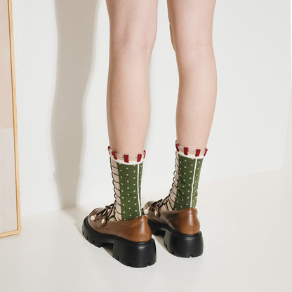 莓果舖點點格子透紗中筒女襪