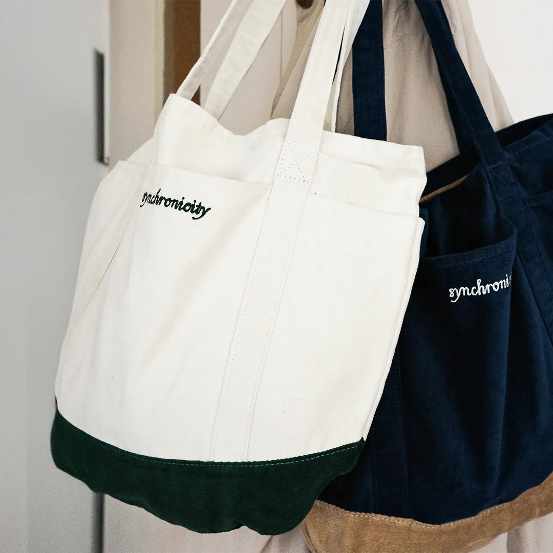 synchronicity 多口袋大容量燈芯絨托特包(白）