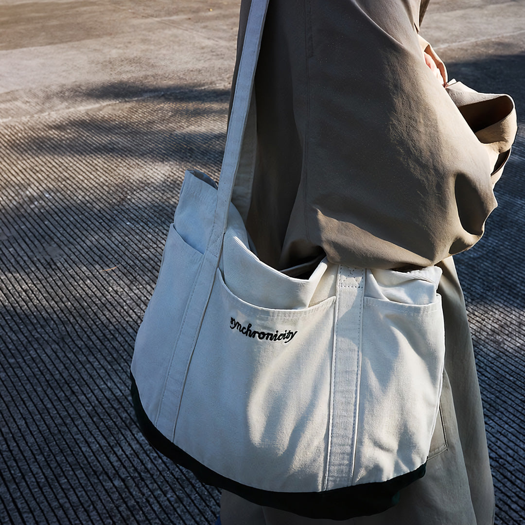 synchronicity 多口袋大容量燈芯絨托特包(白）